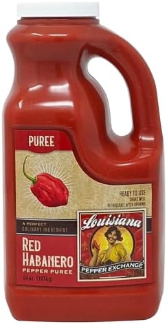 Red Habanero Pepper - Louisiana Pepper Exchange - Fresh Pepper Replacement (Red Habanero Pepper Puree) 1 Jar - Plant-Based, Gluten-Free, Simple Ingredients. Spicy and Delicious Flavor, Great for Indian and Thai Curries, Add to Salsa or Guacamole for an Extra Kick Louisiana Pepper Exchange