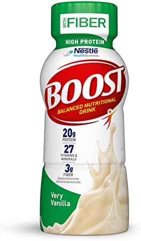 BOOST High Protein with Fiber Ready to Drink Complete Nutritional Drink, Creamy Strawberry, 8 fl oz Bottle, 24 Pack Boost