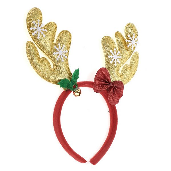 Exquisite Antlers Shape Headband for Christmas 4.72" Diameter Gold Tone Red 1 Pcs Unique Bargains