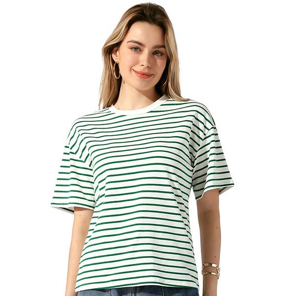 Women's T Shirts Striped Short Sleeve Crewneck Casual Tops Allegra K