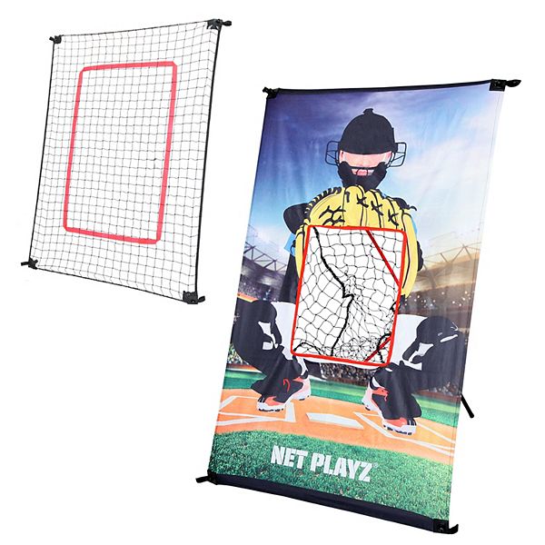 Net Playz Junior Baseball / Softball Trainer Combo Pitchback Rebounder Net & Pitching Target Panel with Carry Bag Net Playz