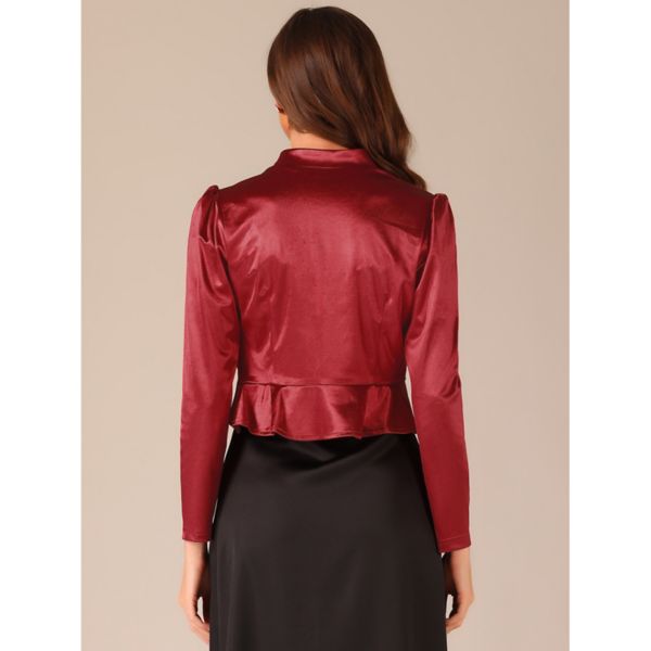 Satin Shrug For Women's Open Front Ruched Long Sleeves Cropped Bolero Shrug Allegra K