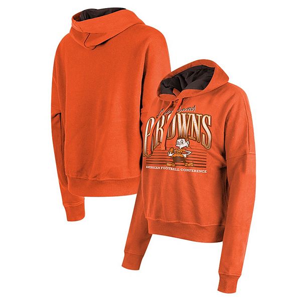 Women's New Era Orange Cleveland Browns Throwback Boxy Pullover Hoodie New Era