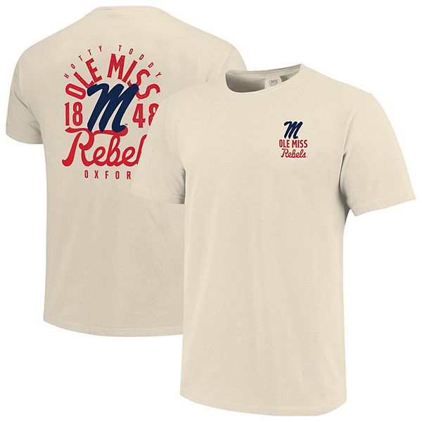 Men's Cream Ole Miss Rebels Comfort Colors Mascot Overlay T-Shirt Image One