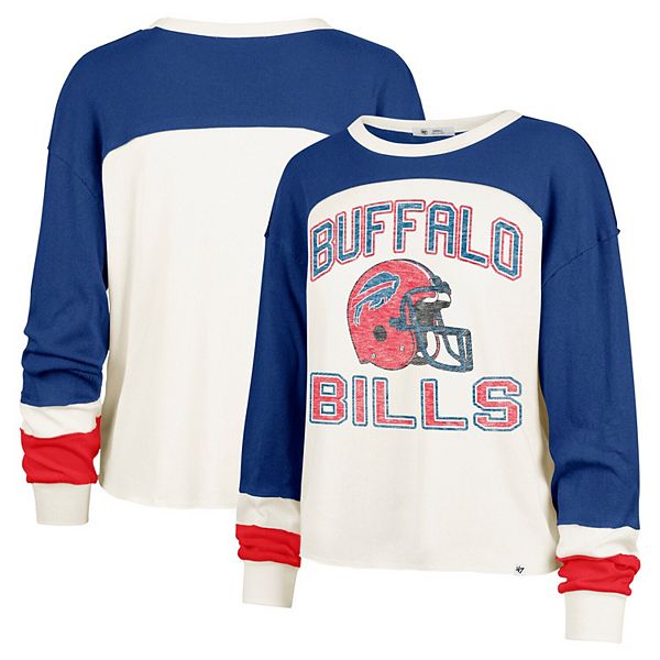 Женский винтажный топ с длинным рукавом '47 Cream Buffalo Bills Double Header Curve с свободным кроем 47 Brand