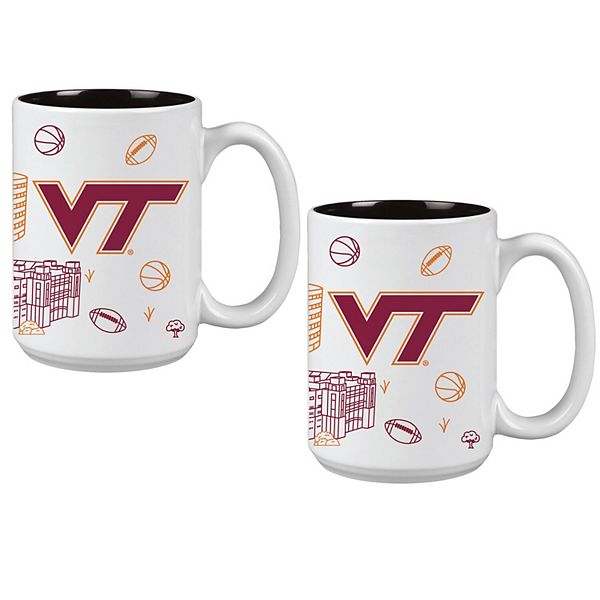 Кружка для кофе Virginia Tech Hokies, 2 штуки, 450 мл, уникальный дизайн с логотипом университета Indigo Falls