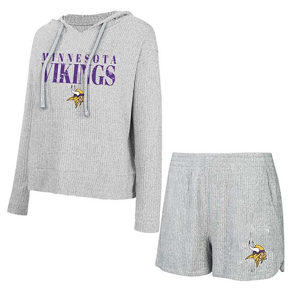 Women's Concepts Sport Gray Minnesota Vikings Juniper Long Sleeve Hoodie T-Shirt & Shorts Set Unbranded