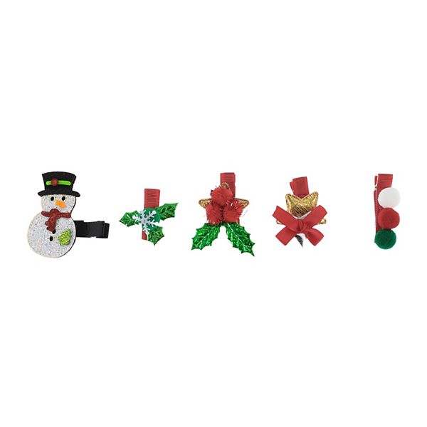 Snowman Style Hair Clips Hairdo Clips For Girls For Children Red Green 5 Pcs Unique Bargains