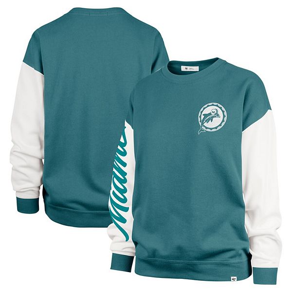 Женский худи '47 Miami Dolphins Aqua с цветными рукавами, в тёплом Oversized стиле, изготовленный из мягкого смесового материала 47 Brand