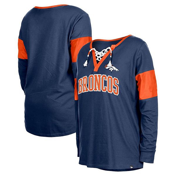 Women's New Era Navy Denver Broncos Lace-Up Notch-Neck Long Sleeve T-Shirt New Era