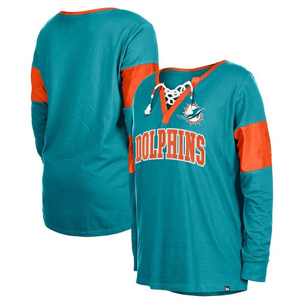 Women's New Era Aqua Miami Dolphins Lace-Up Notch-Neck Long Sleeve T-Shirt New Era