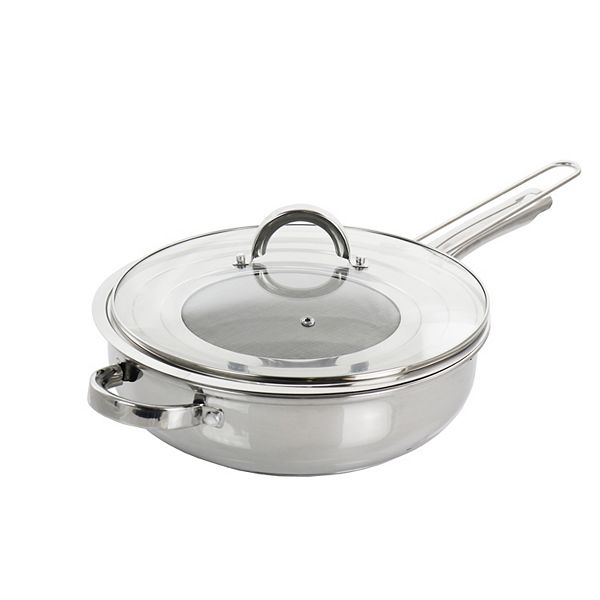 Oster Cocina Sangerfield 3 Piece 4 Quart Stainless Steel Saute Pan with Lid and Splatter Guard Oster Cocina