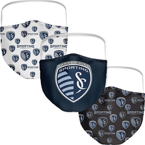 Комплект из 3 масок для лица с логотипом Sporting Kansas City, 100% полиэстер, с эластичными завязками Fanatics