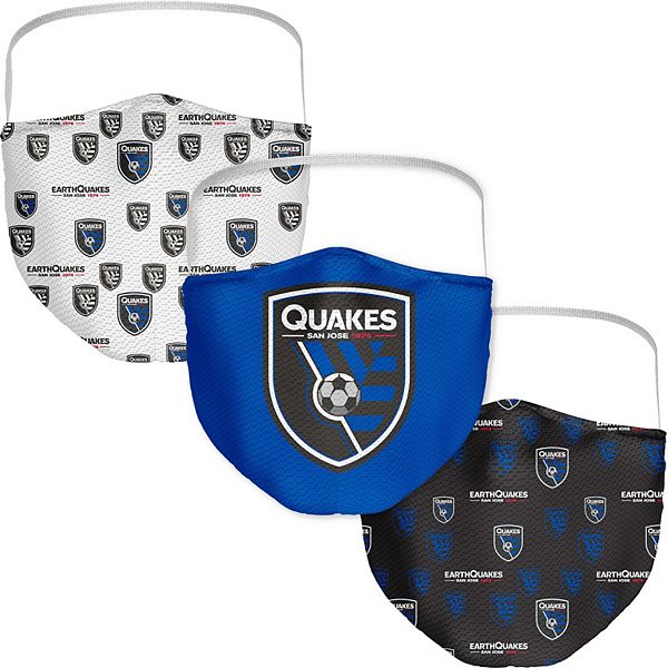 Маски для взрослых с логотипом San Jose Earthquakes, 3 штуки, 100% полиэстер Fanatics