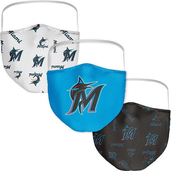 Эластичные маски для лица с логотипом Miami Marlins, 3 штуки, 100% полиэстер Fanatics