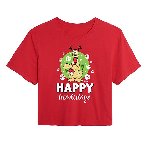 Disney's Pluto Juniors' Happy Howlidays Cropped Tee Disney