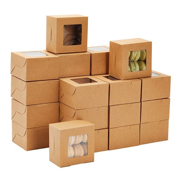 50 Pack 4x4x2.5 Mini Dessert Boxes with Window, Baked Goods Packaging Containers Juvale