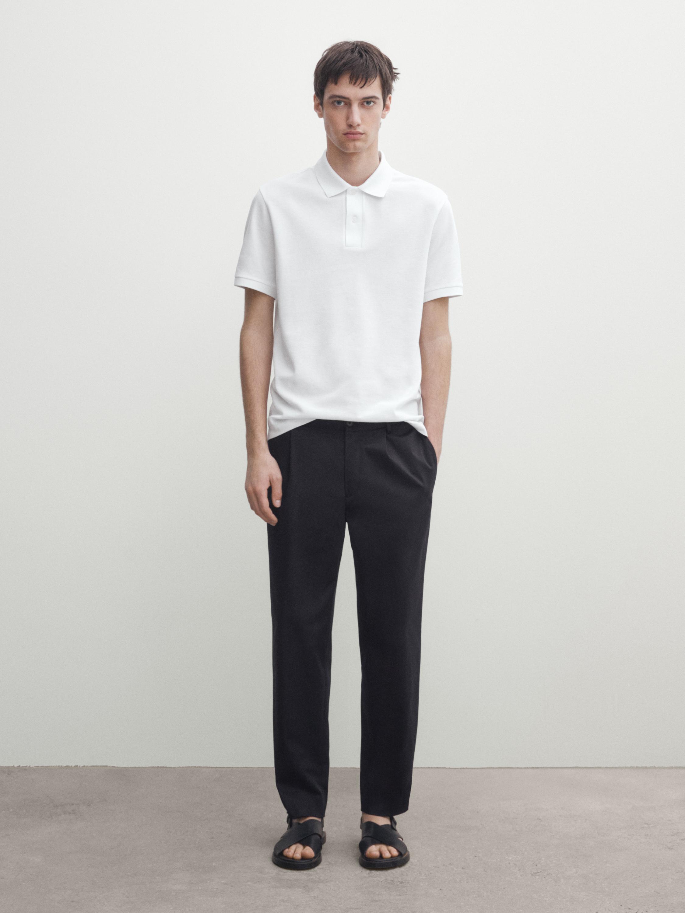 Microtextured cotton piqué polo shirt Massimo Dutti