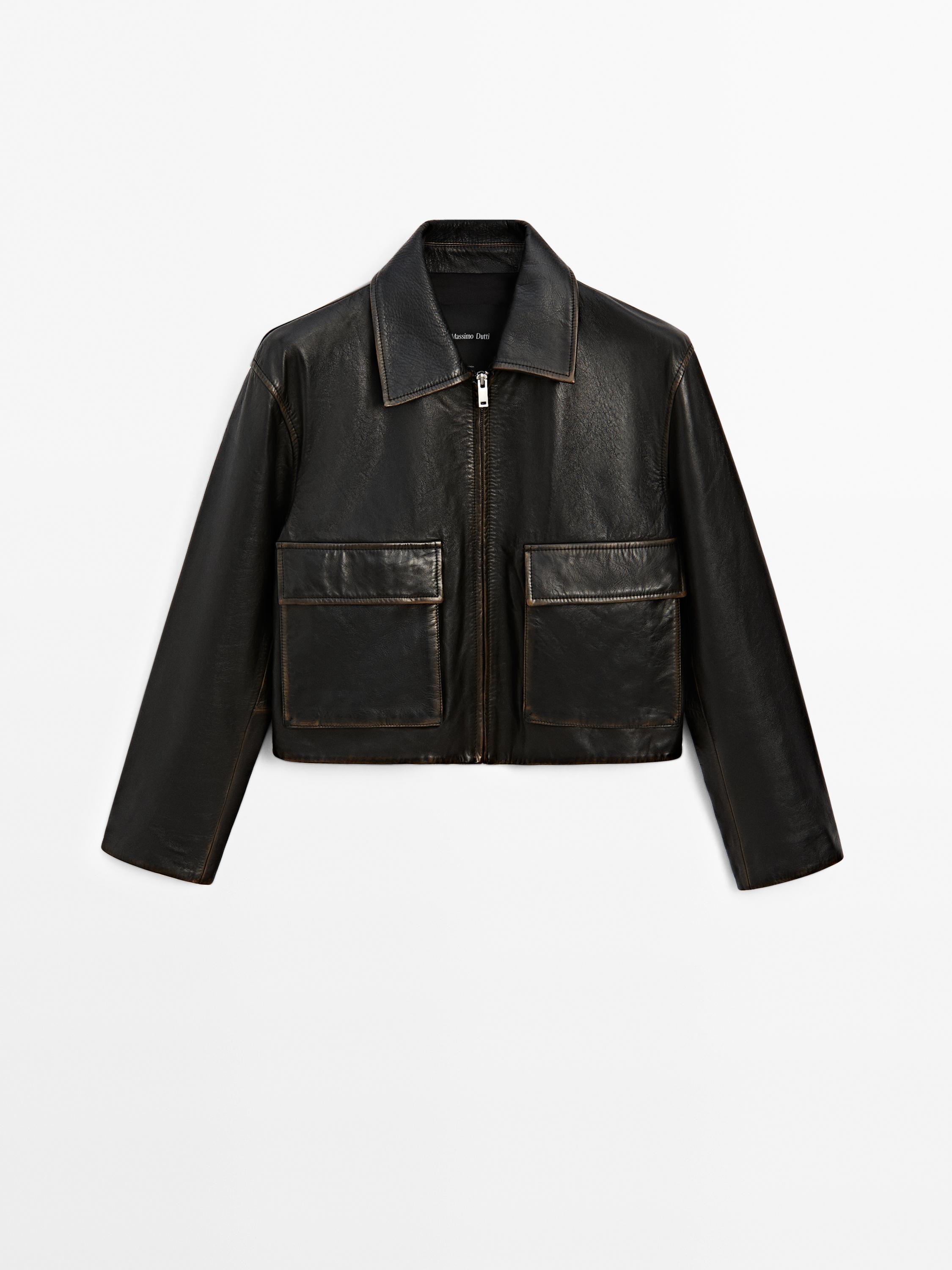 Worn effect nappa leather jacket Massimo Dutti