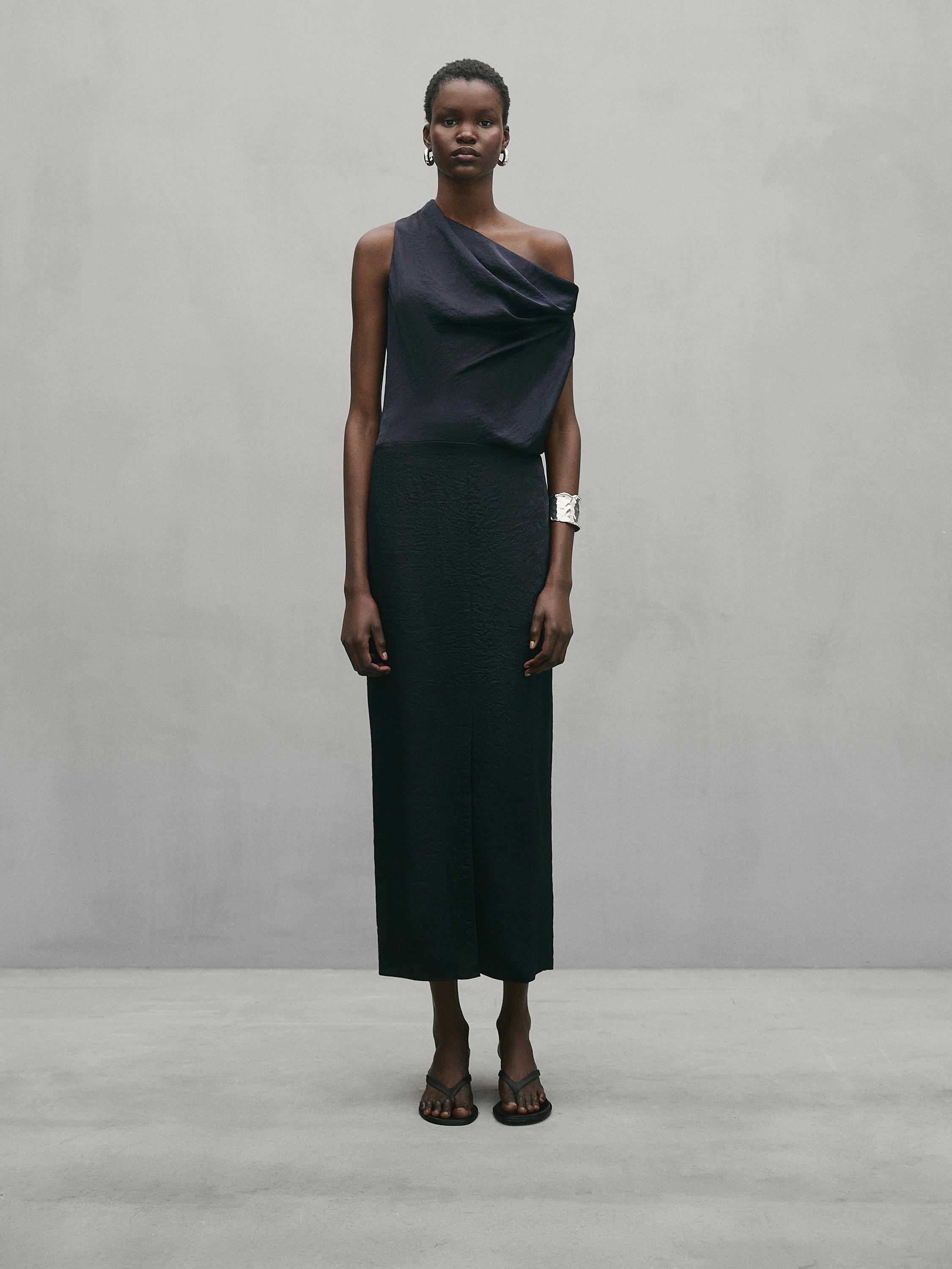 Flowing midi dress with bow - Studio Massimo Dutti