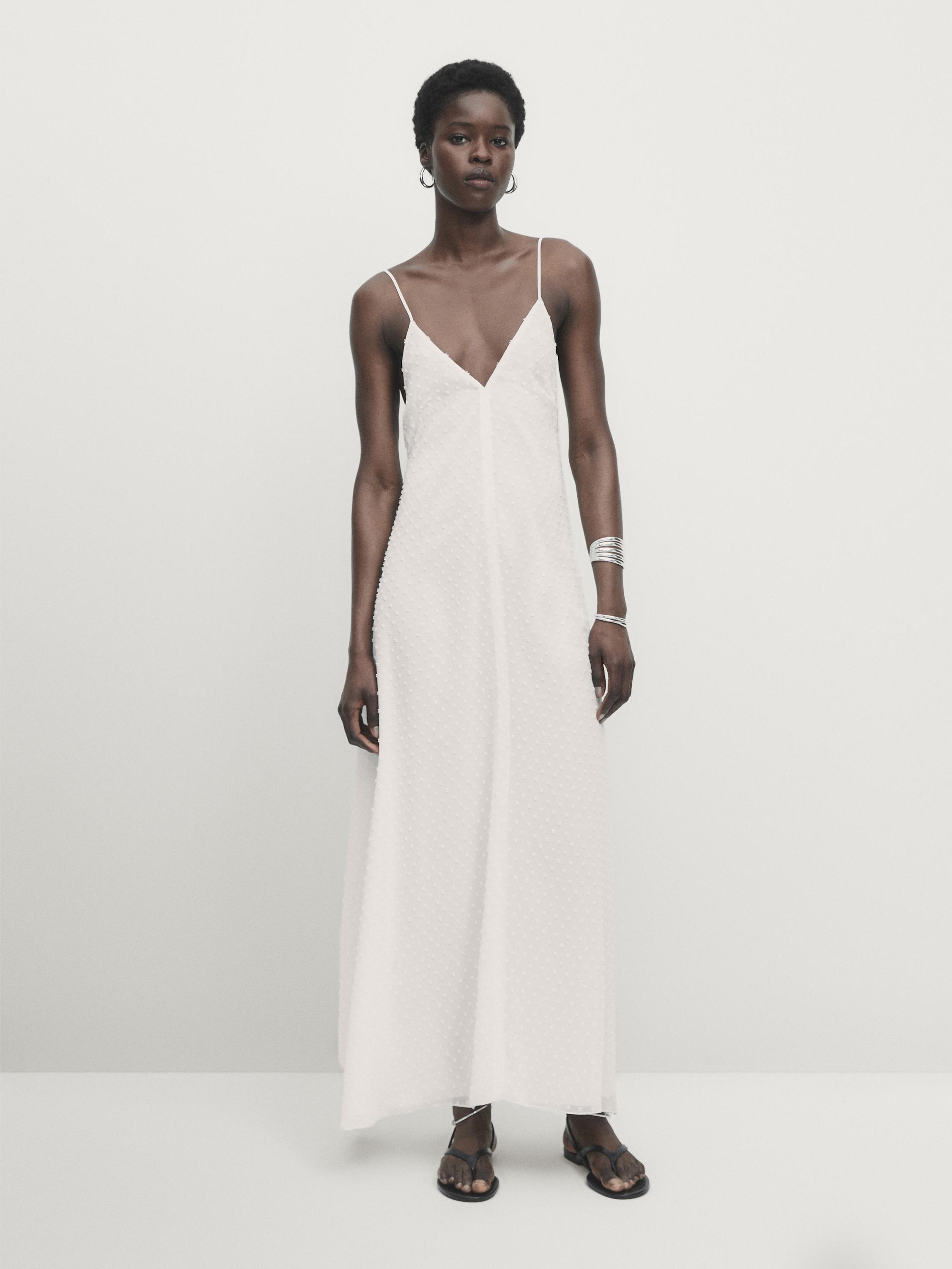 Strappy midi dress with gathered detail Massimo Dutti