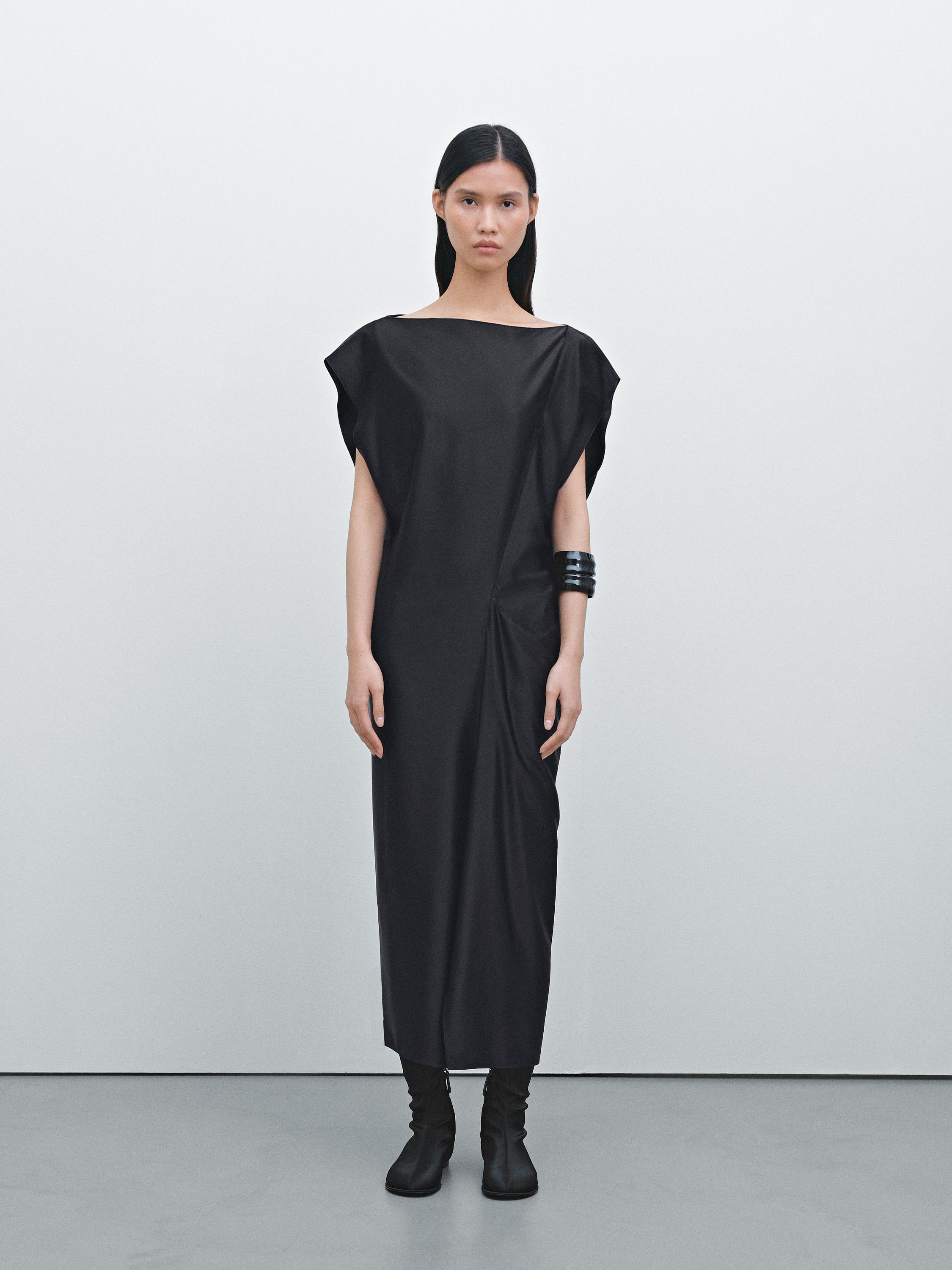 Pleated satin midi dress - Limited Edition Massimo Dutti