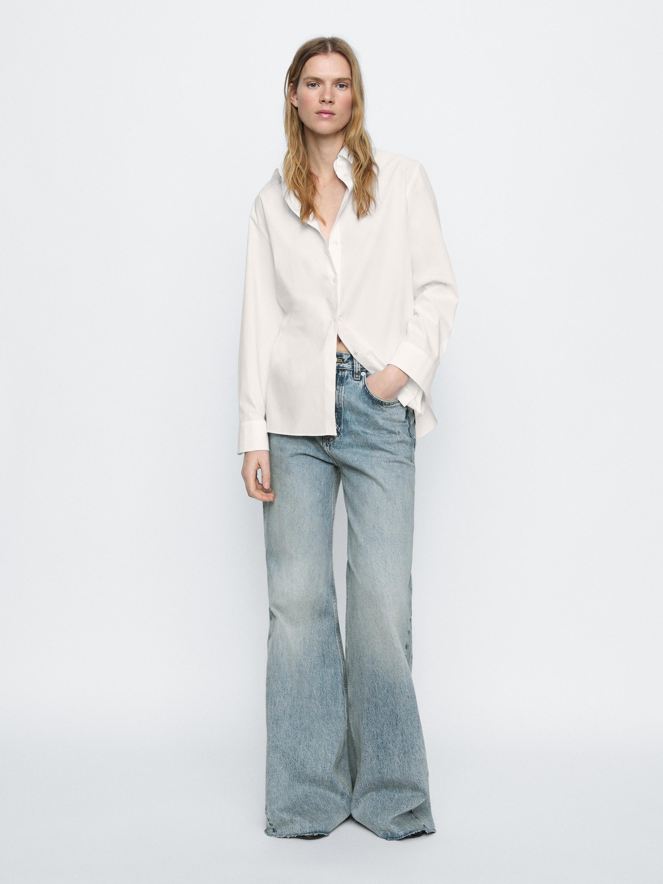 High-waist flared cotton jeans Massimo Dutti