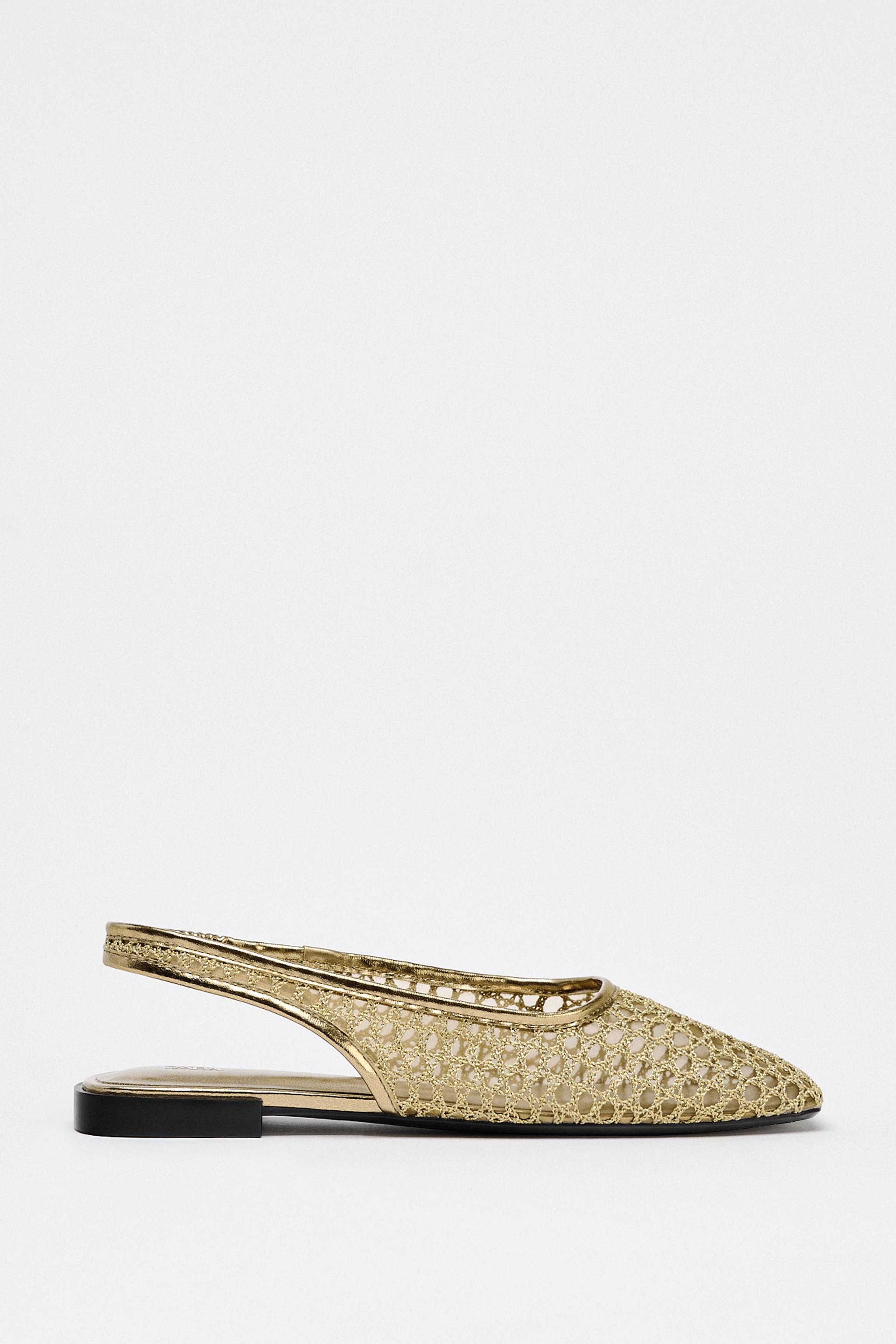 Металлические балетки WOVEN SLINGBACK FLATS с плетеным верхом и эластичным ремешком Zara