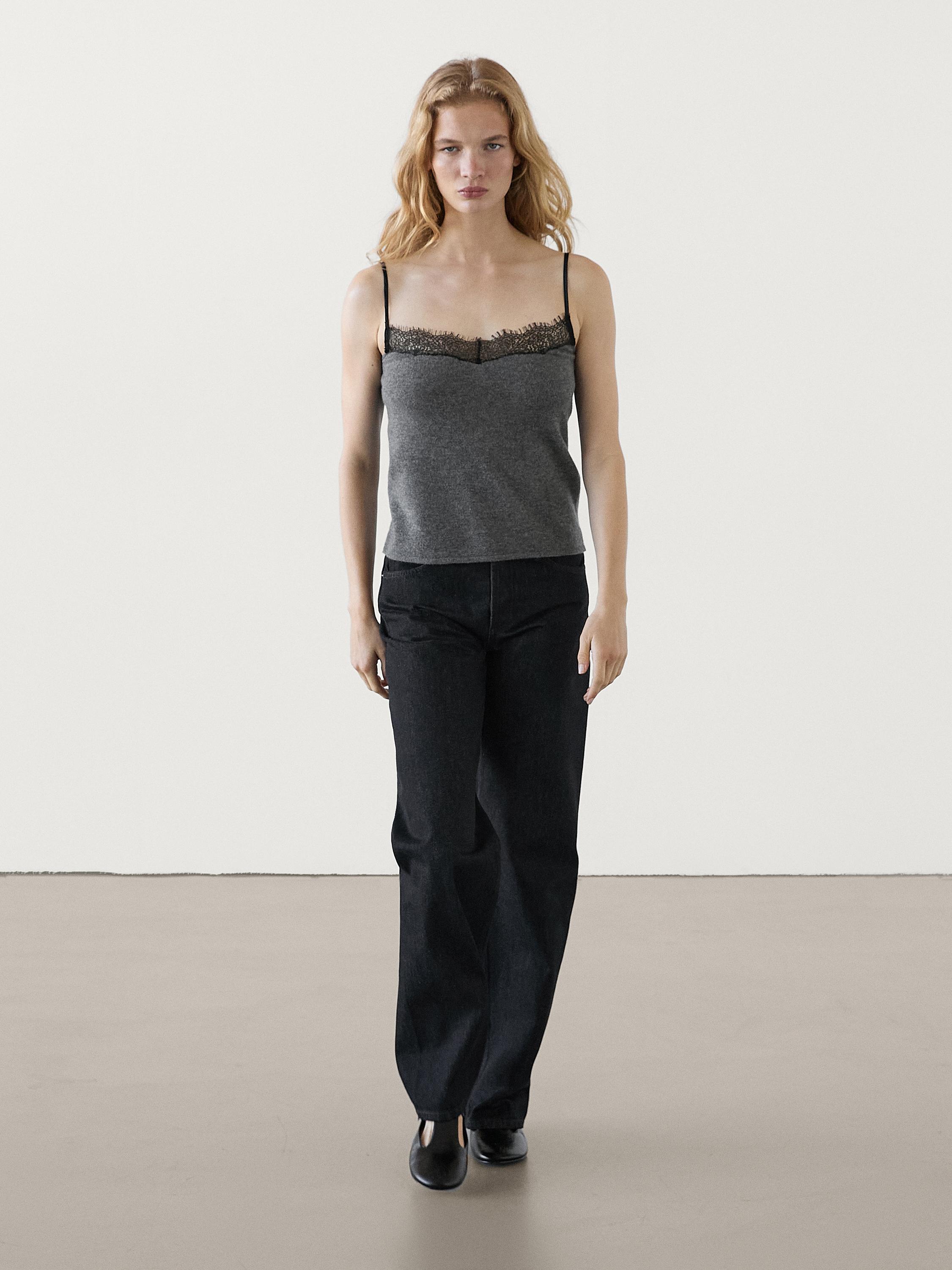 Lace-trimmed camisole top Massimo Dutti