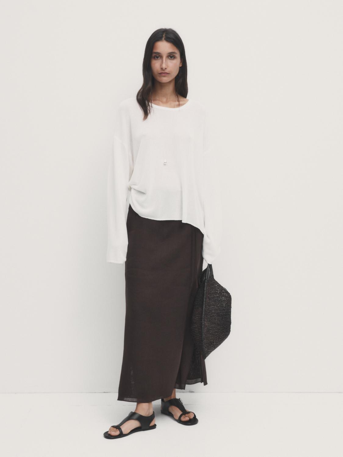 Long skirt with drawstring detail Massimo Dutti