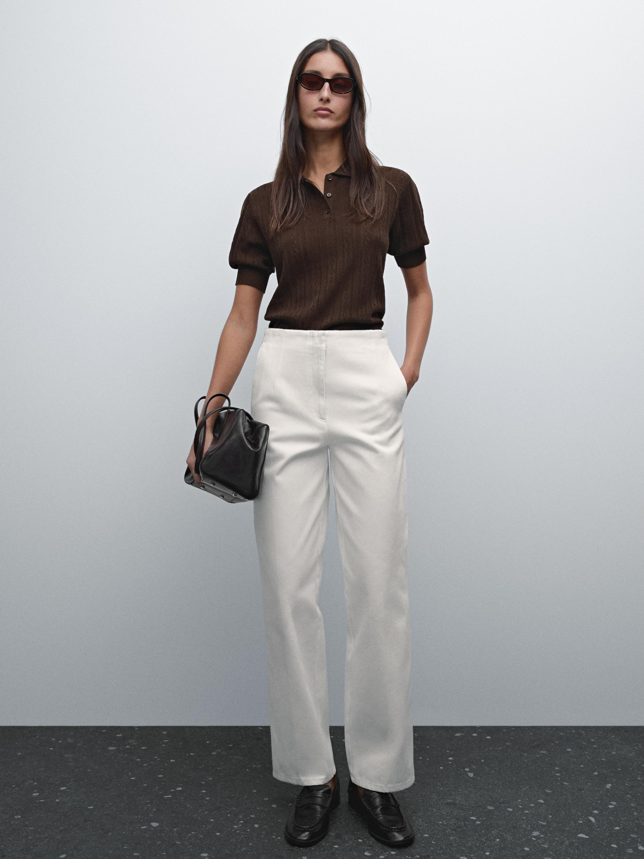 Wide-leg cotton trousers with no waistband Massimo Dutti