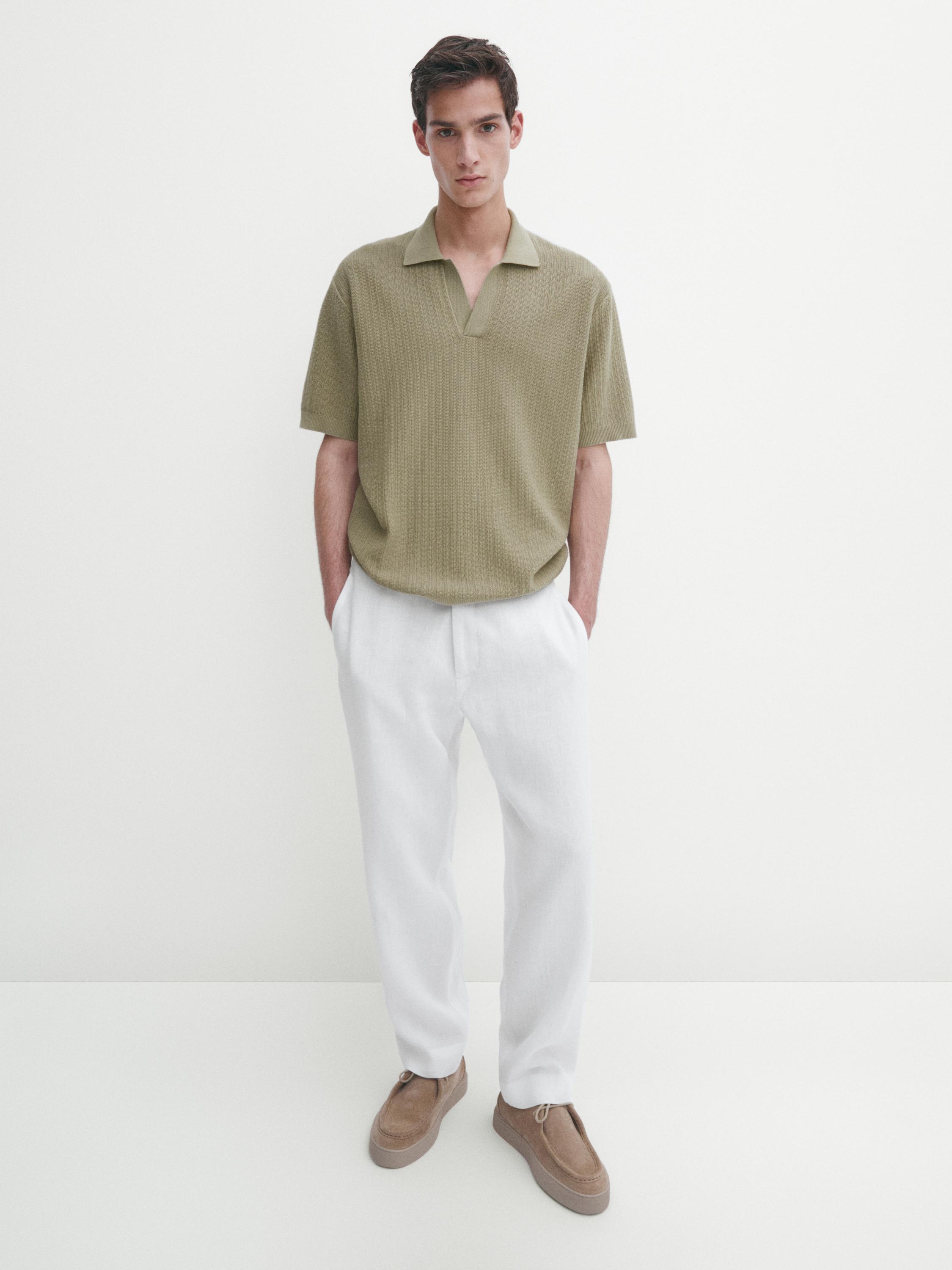 Knit polo shirt with fabric detail Massimo Dutti