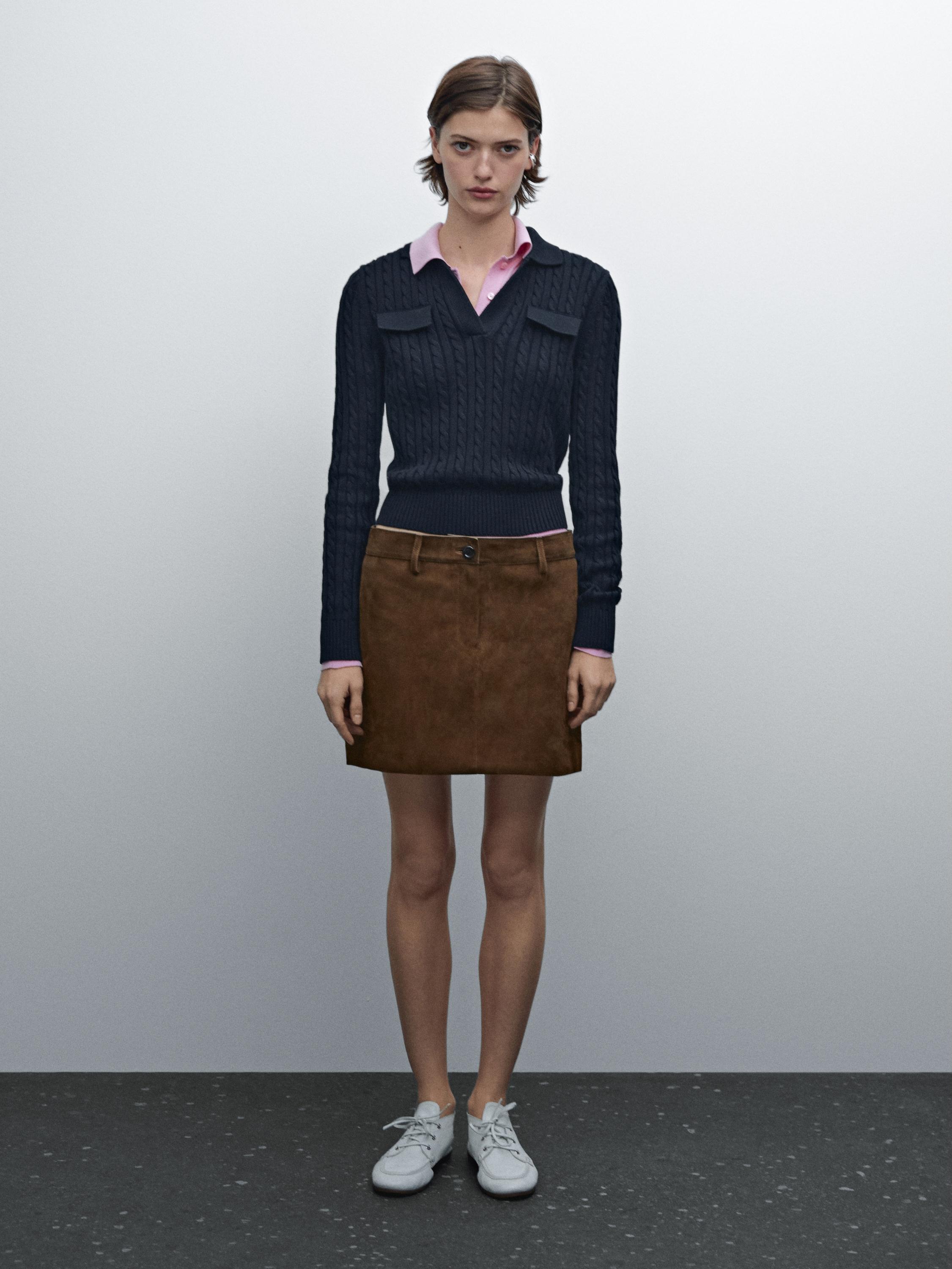 Suede leather mini skirt Massimo Dutti