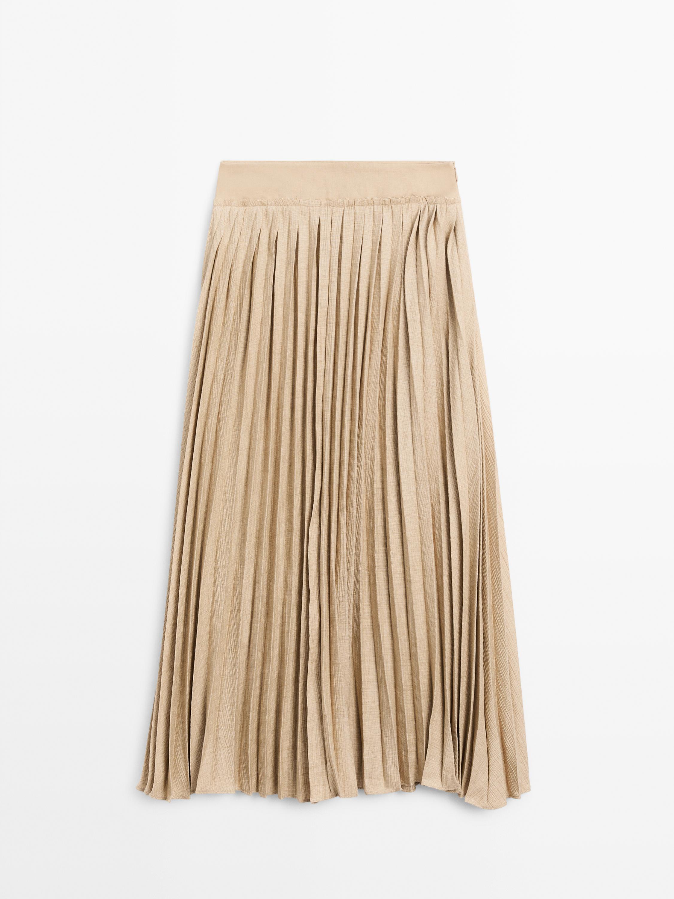 Pleated midi skirt with fabric detail Massimo Dutti