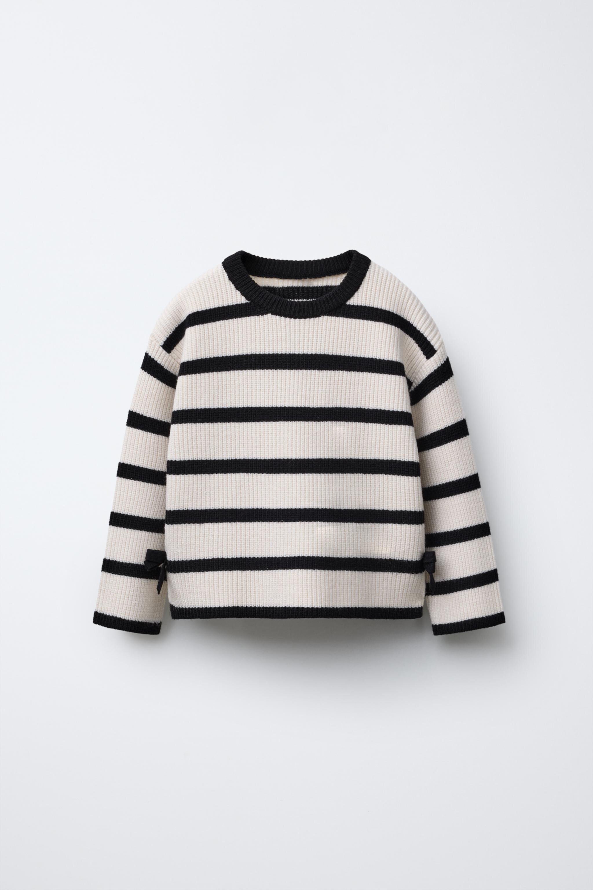 STRIPED KNIT SWEATER WITH BOWS Zara