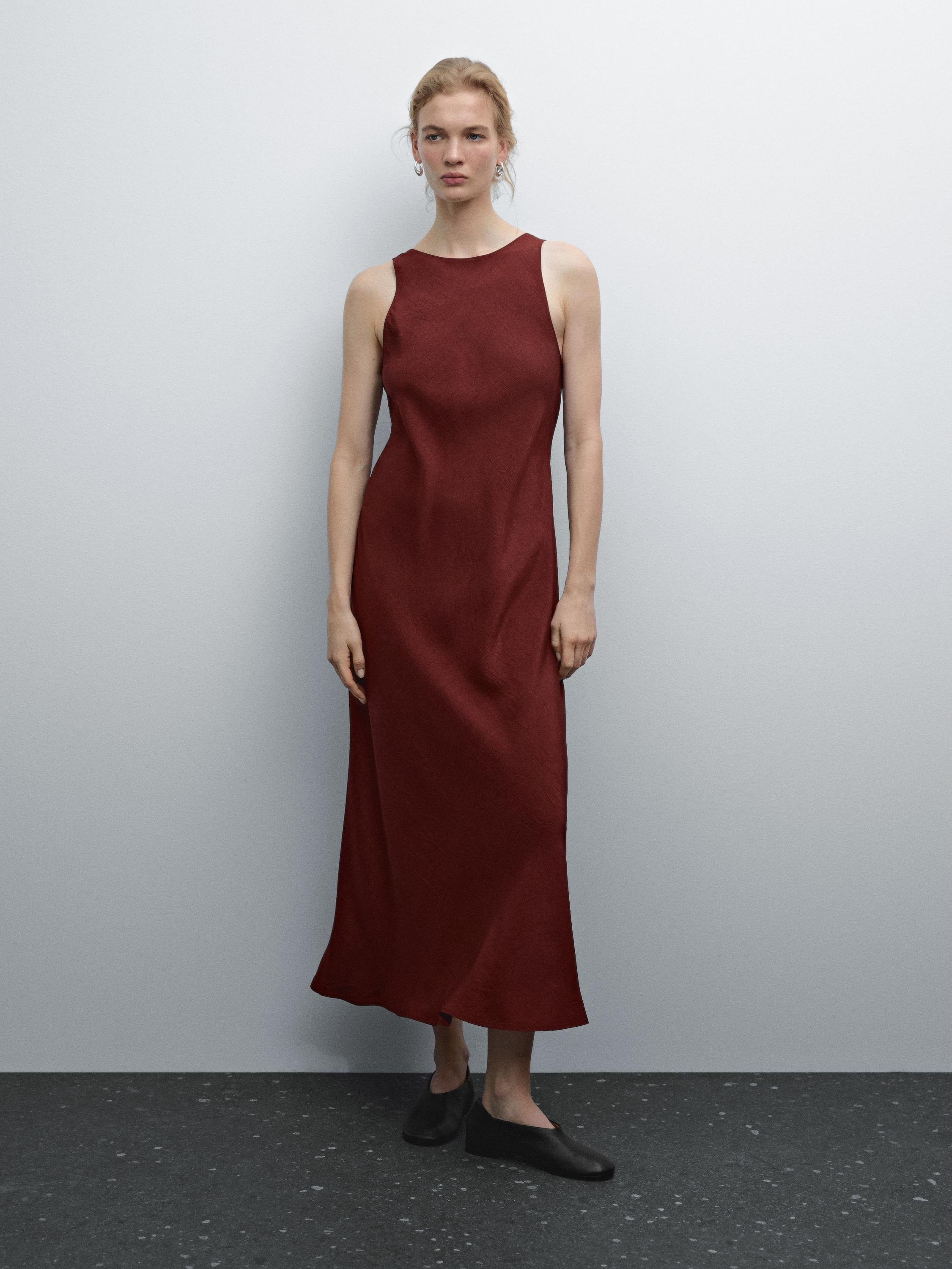 Satin halterneck midi dress Massimo Dutti