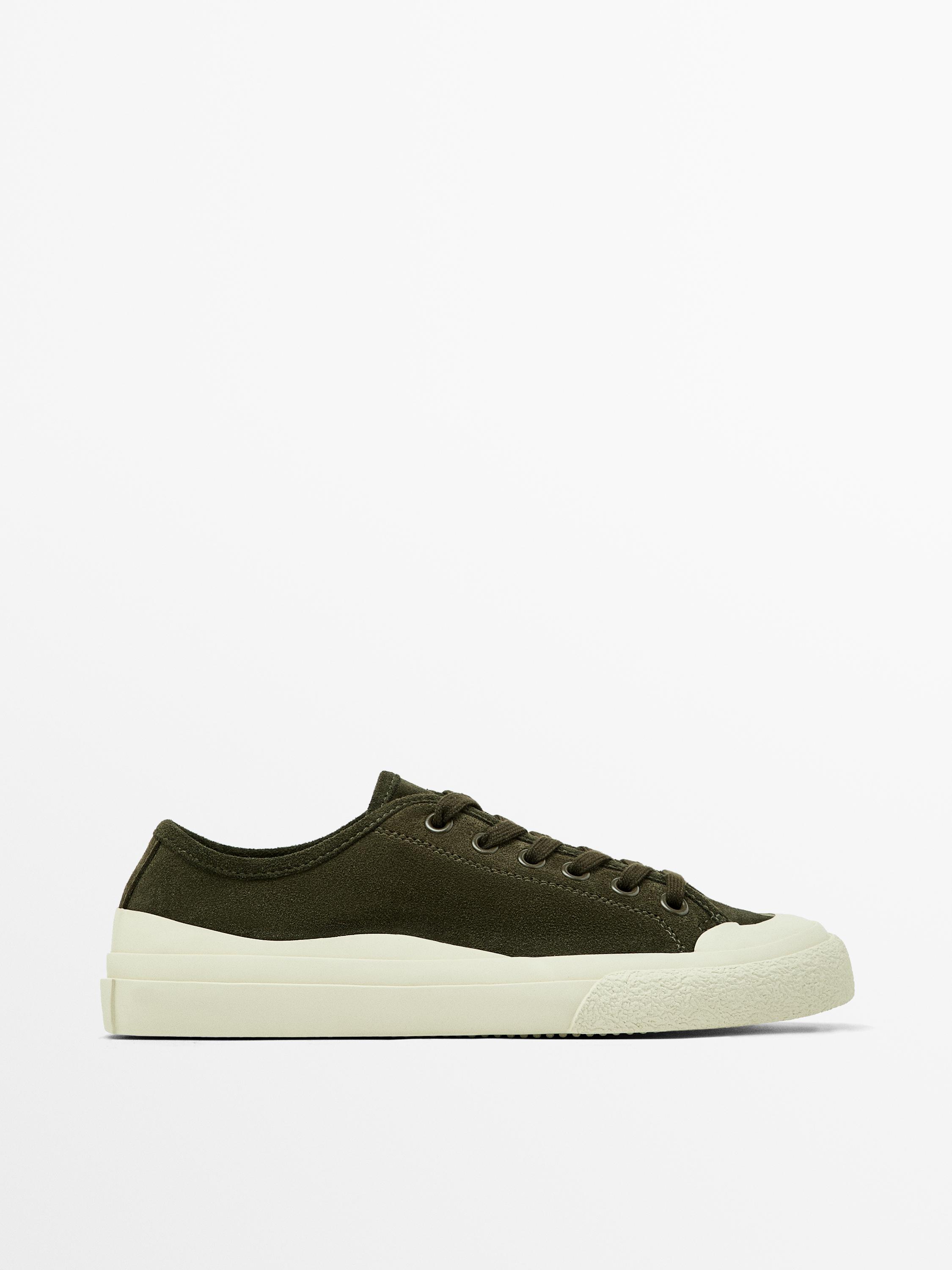 Rubberised split leather trainers Massimo Dutti