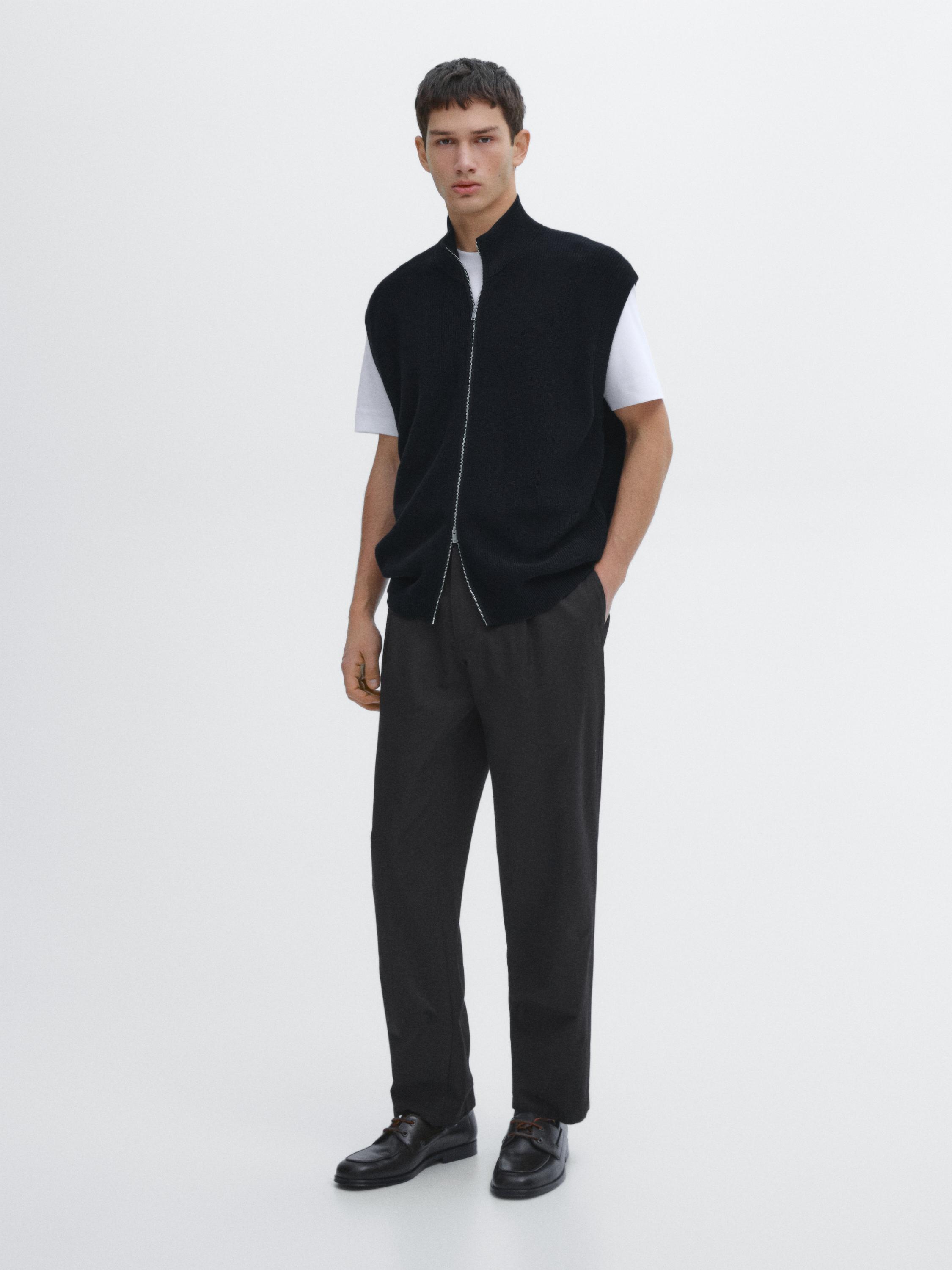 Cotton knit vest with zip Massimo Dutti