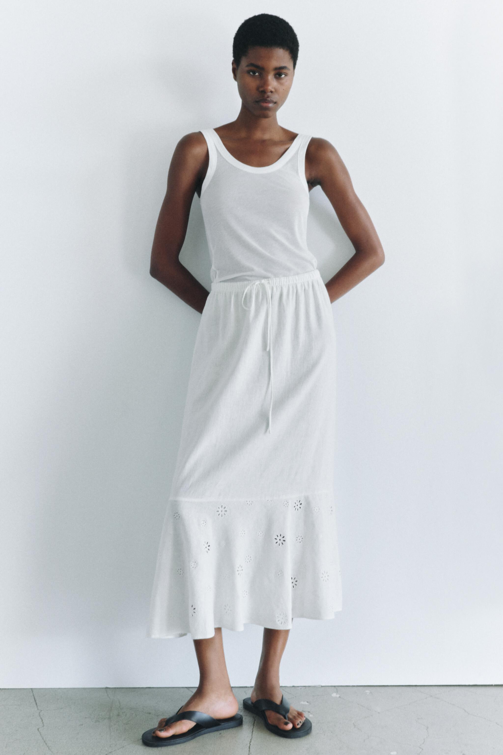 EMBROIDERED LINEN BLEND SKIRT ZW COLLECTION Zara