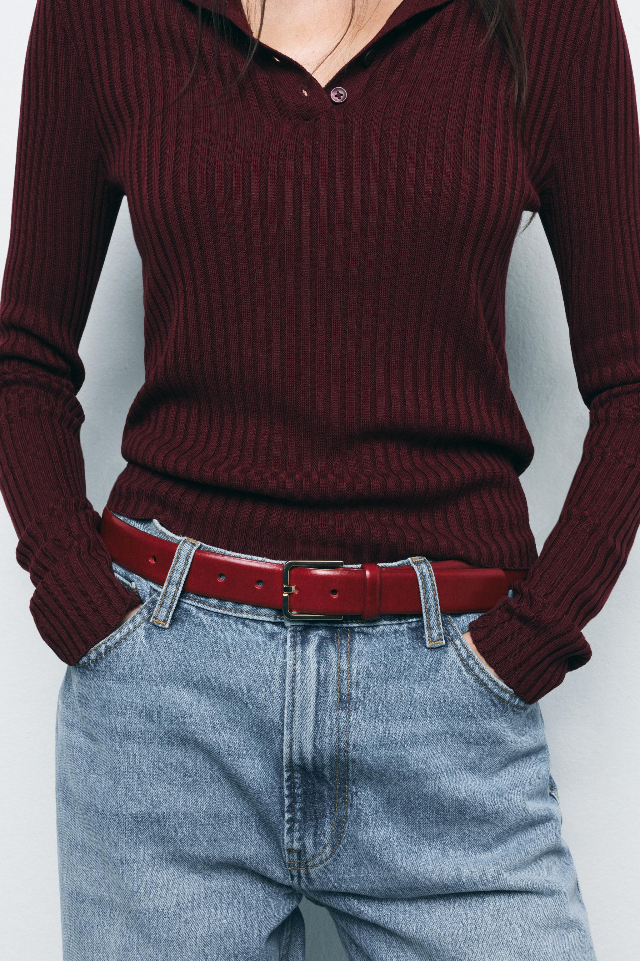 LEATHER BELT WITH SQUARE BUCKLE Zara