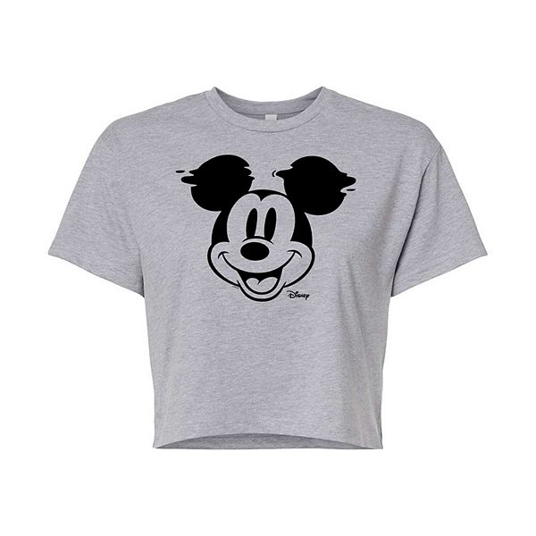 Disney's Mickey Mouse & Friends Juniors' Mickey Face Glitch Cropped Graphic Tee Disney