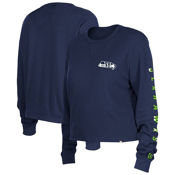 Women's New Era College Navy Seattle Seahawks Thermal Crop Long Sleeve T-Shirt New Era