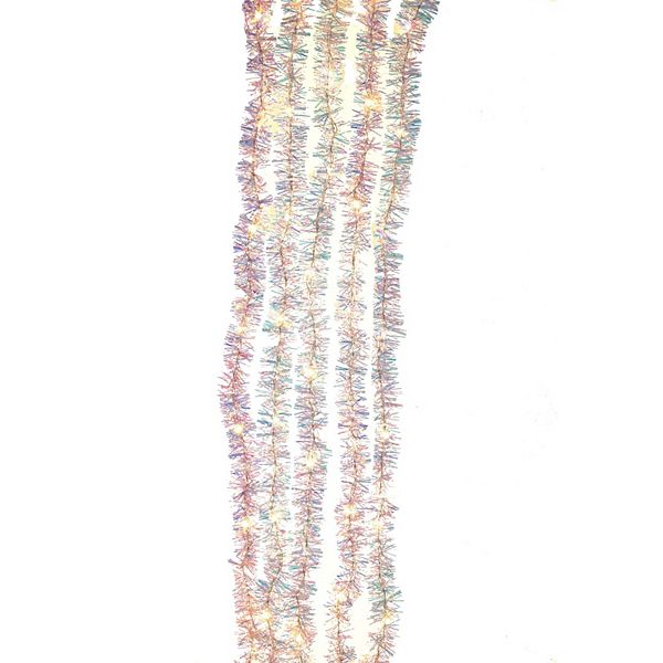 Kurt Adler Iridescent Tinsel Cascade Warm White LED Christmas Garland Kurt Adler