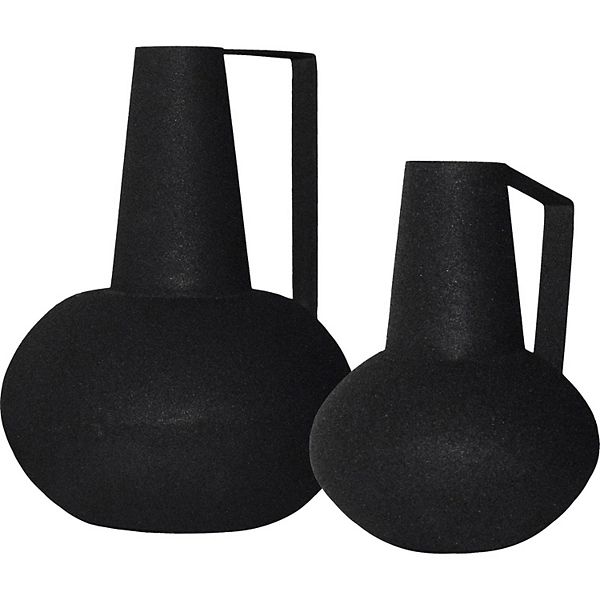 Set of 2 Matte Black Architectural Angle Vases 10" Signature Home Collection