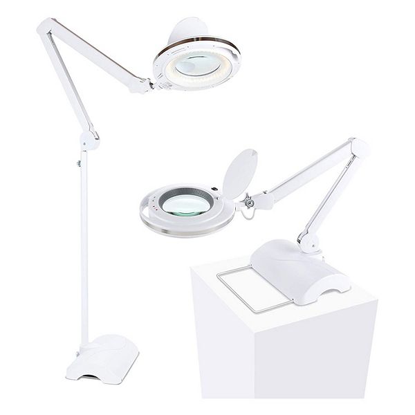 Brightech Lightview 2 in 1 Adjustable Magnifying Dimmer Floor & Desk Lamp, White Brightech