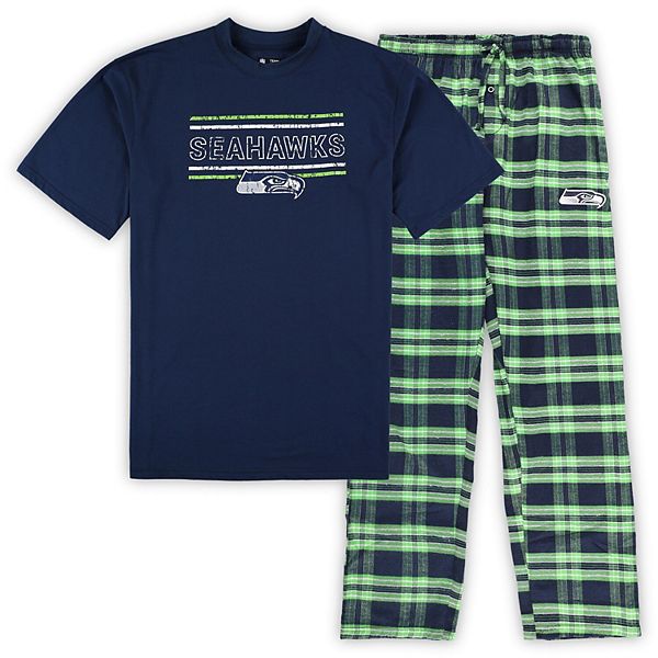 Men's Concepts Sport College Navy/Neon Green Seattle Seahawks Big & Tall Flannel Sleep Set Unbranded