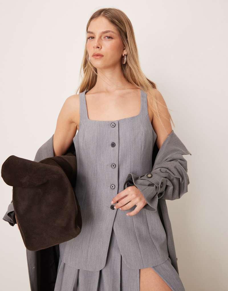 ASOS DESIGN crosshatch corset vest in gray Asos Design