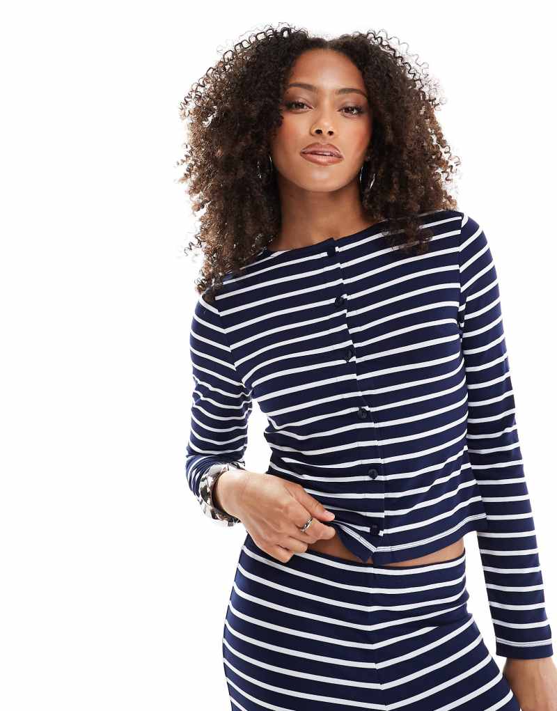 ASOS DESIGN striped shrunken cardigan in navy - part of a set Asos Design