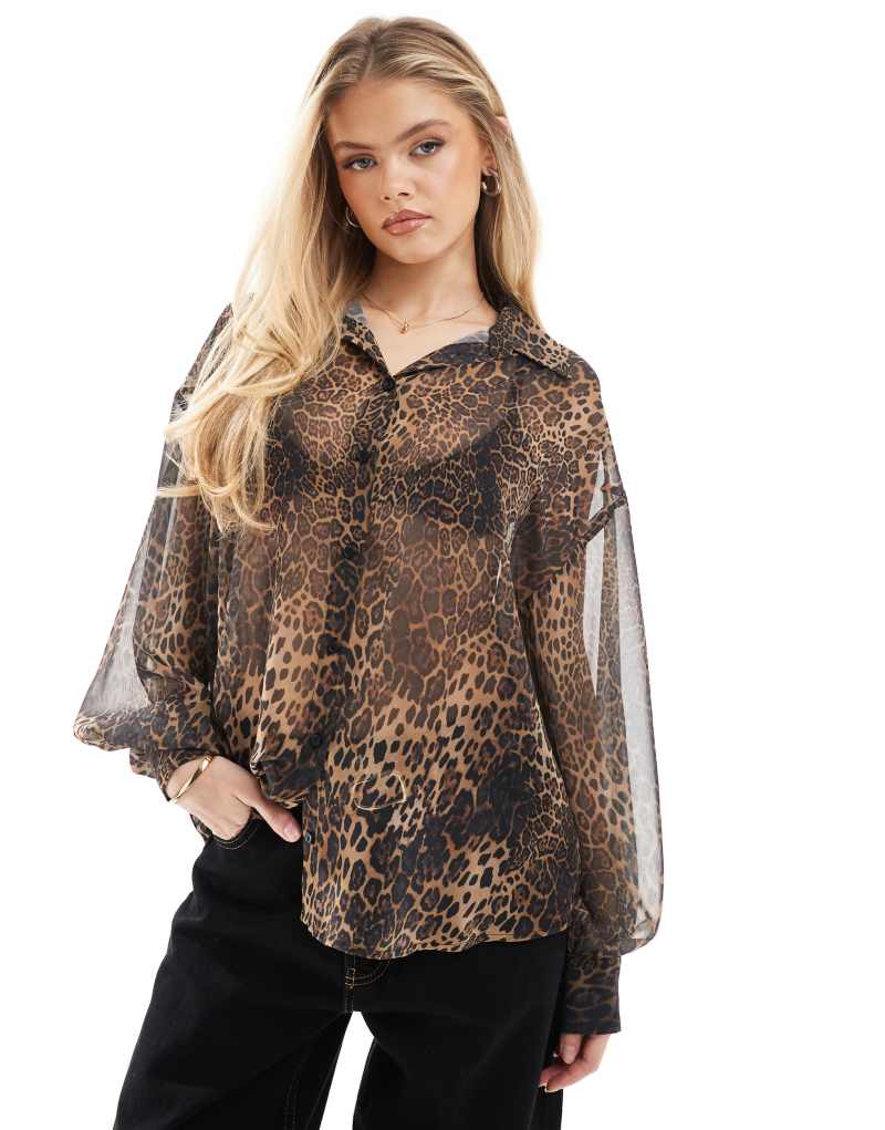 ASOS DESIGN chiffon blouse in leopard print Asos Design