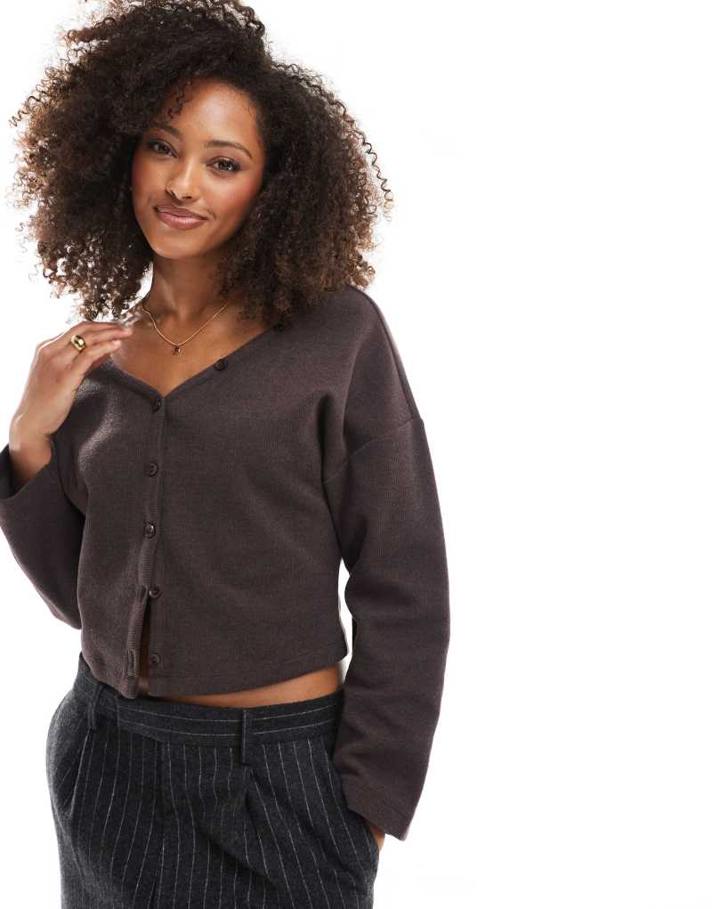 ASOS DESIGN super soft brushed batwing button through in chocolate Asos Design